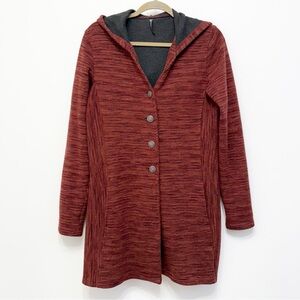 Kuhl Isla Long Wool Blend Fleece Cardigan Jacket Button Close Hood Women Medium